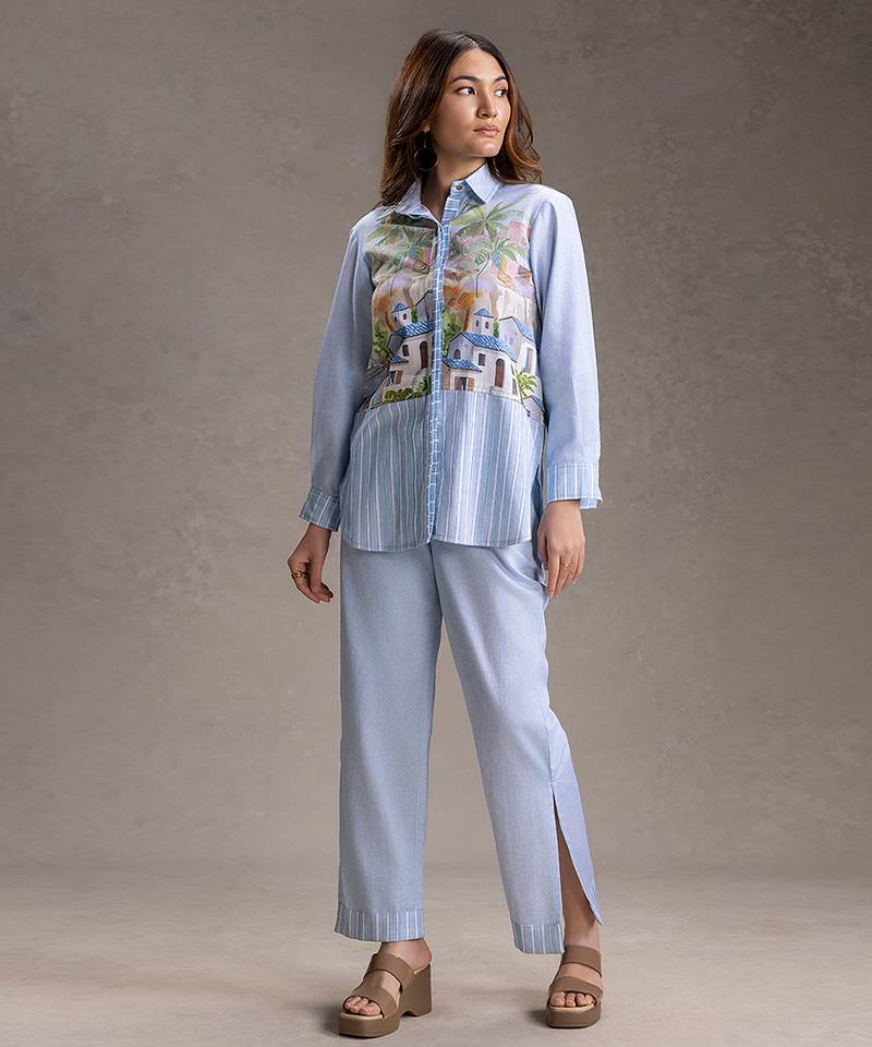 Blue printed twill cotton co ord set