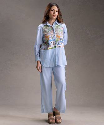 Blue printed twill cotton co ord set 2