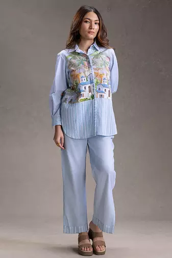Blue printed twill cotton co ord set
