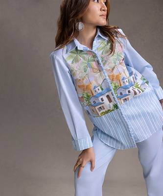 Blue printed twill cotton co ord set 3
