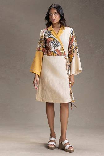 Beige printed cotton dress