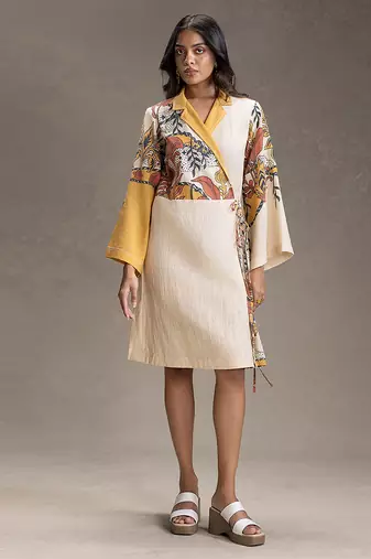 Beige printed cotton dress