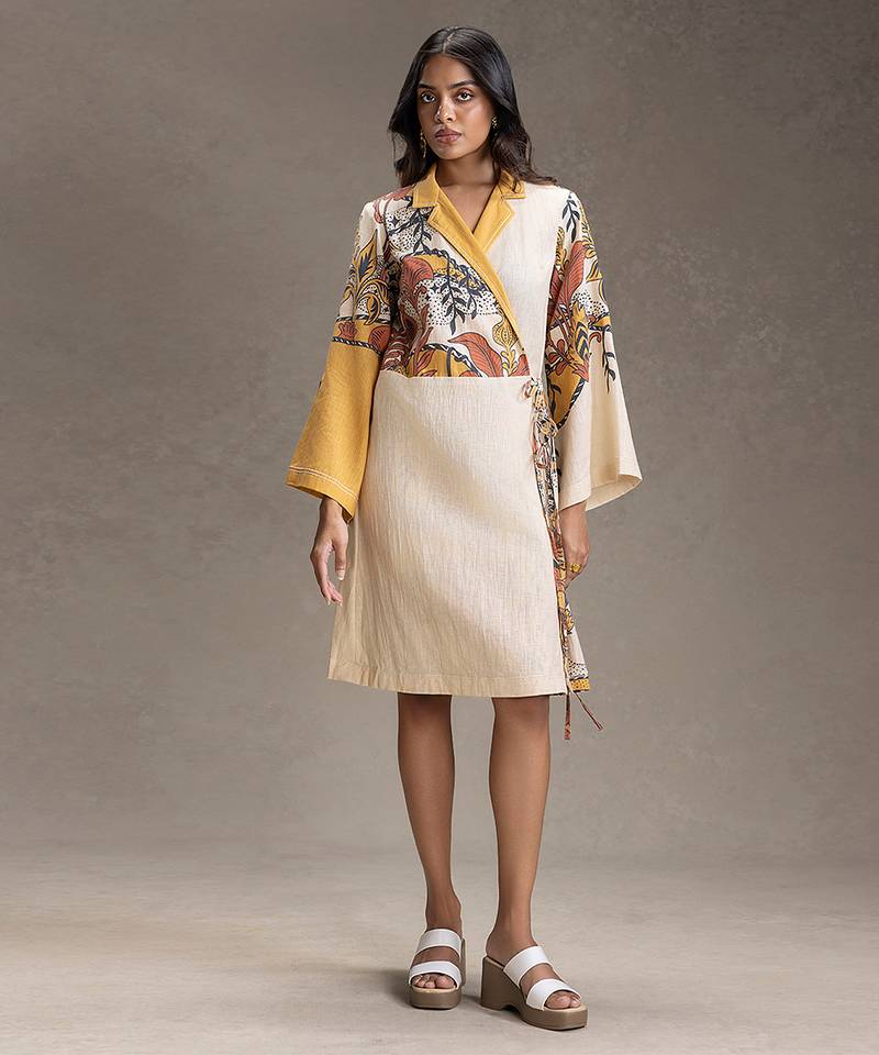 Beige printed cotton dress