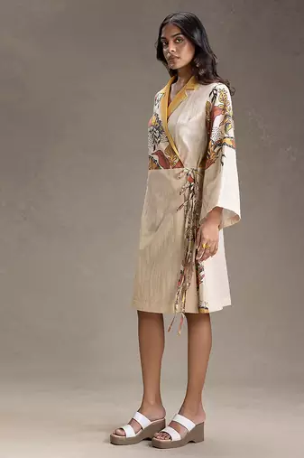 Beige printed cotton dress