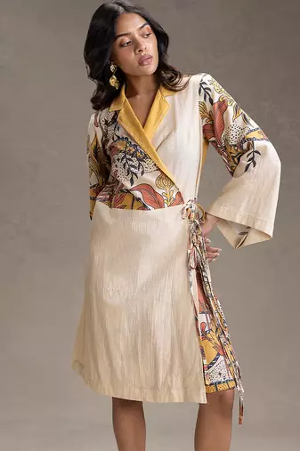 Beige printed cotton dress