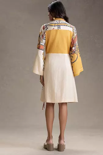 Beige printed cotton dress