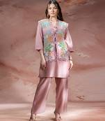 Rose pink embroidered chanderi co ord set