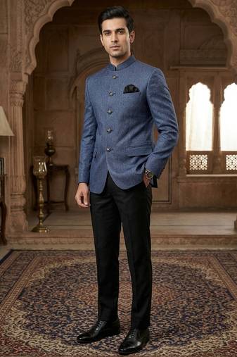 Blue jacquard silver jari jodhpuri for men