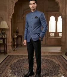 Blue jacquard silver jari jodhpuri for men
