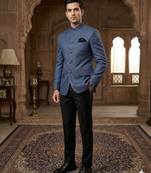 Blue jacquard silver jari jodhpuri for men