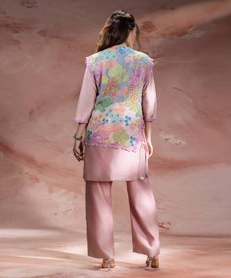 Rose pink embroidered chanderi co ord set 4