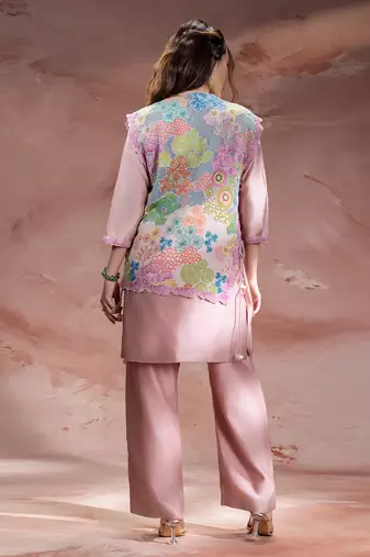 Rose pink embroidered chanderi co ord set