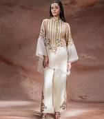 Beige embroidered silk co ord set
