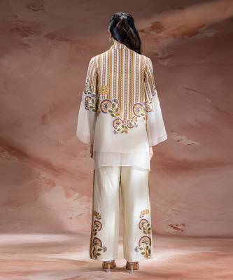 Beige embroidered silk co ord set 3
