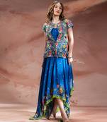 Blue embroidered chanderi dress