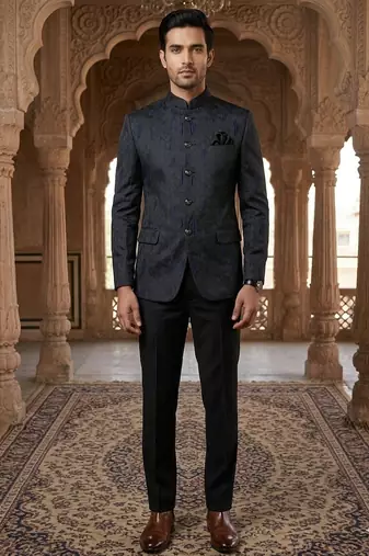 Black jacquard jodhpuri for men | premium designer bandhgala ethnic wear