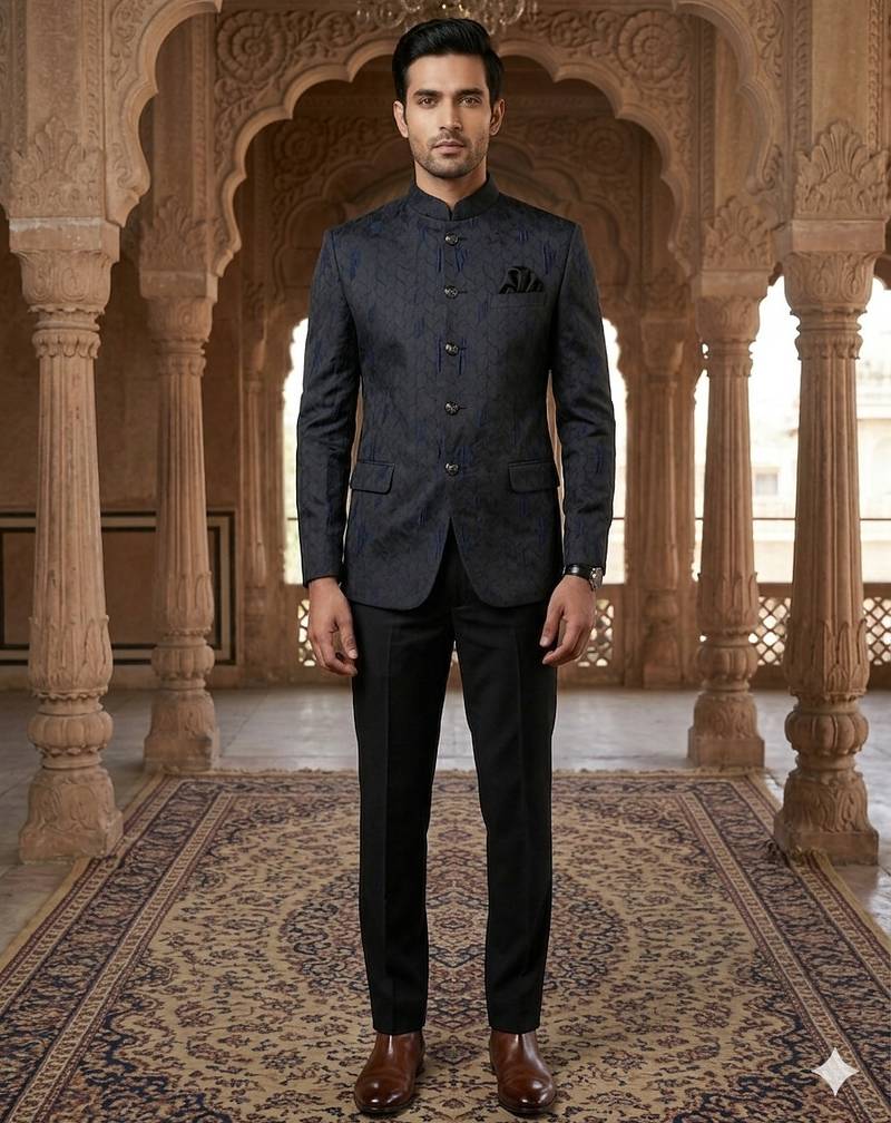 Black jacquard jodhpuri for men | premium designer bandhgala ethnic wear