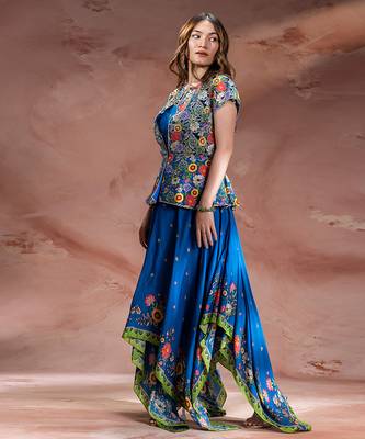 Blue embroidered chanderi dress 2
