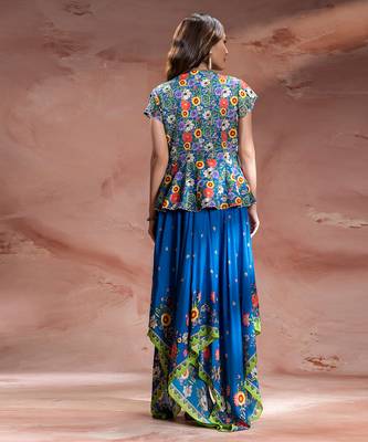 Blue embroidered chanderi dress 4