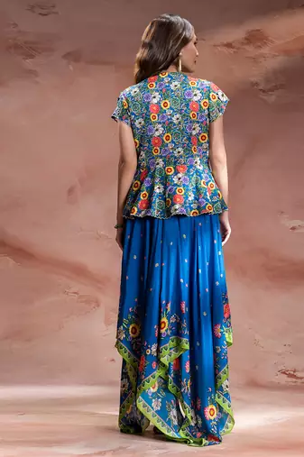 Blue embroidered chanderi dress