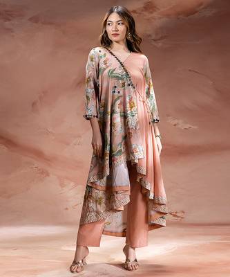Rose pink embroidered chanderi co ord set 1