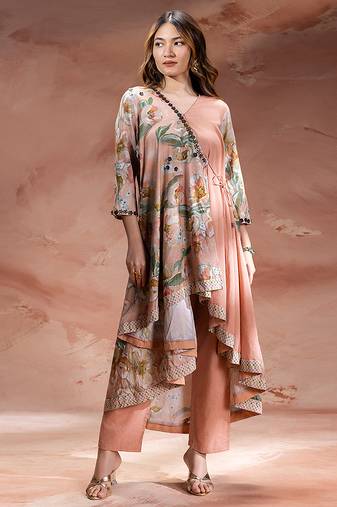 Rose pink embroidered chanderi co ord set