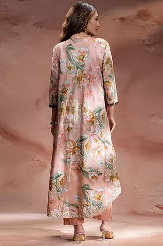 Rose pink embroidered chanderi co ord set