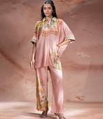 Rose pink printed chanderi co ord set