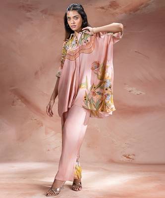 Rose pink printed chanderi co ord set 2