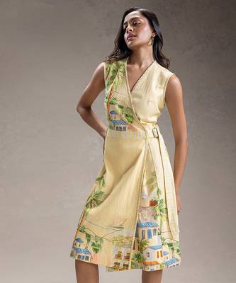Yellow printed twill cotton dress 2