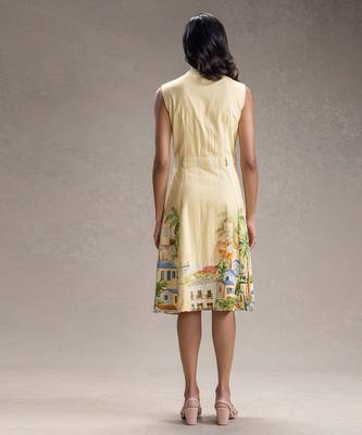 Yellow printed twill cotton dress 3