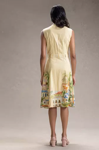 Yellow printed twill cotton dress