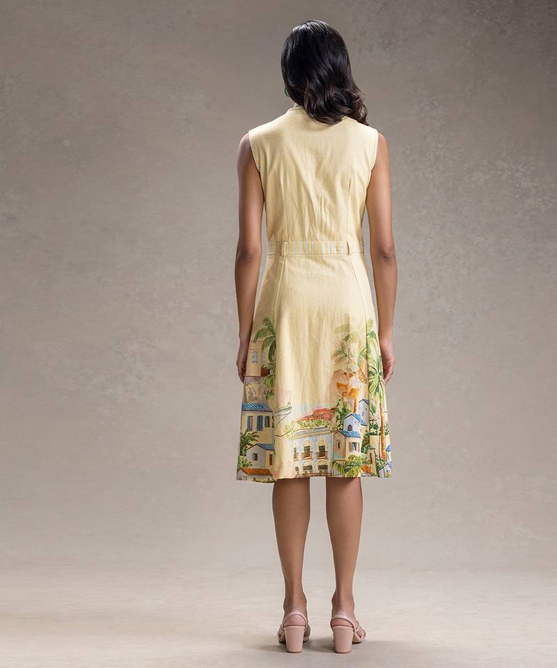 Yellow printed twill cotton dress