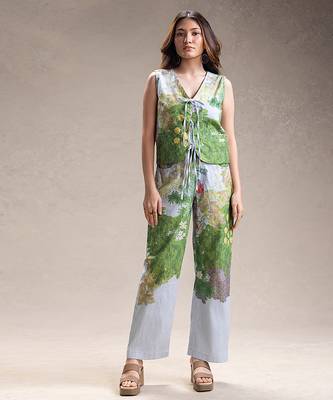 Blue printed twill cotton co ord set 1