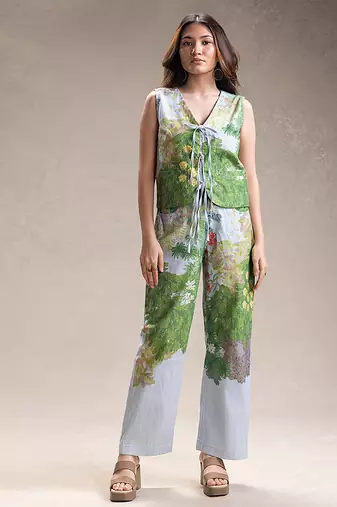 Blue printed twill cotton co ord set