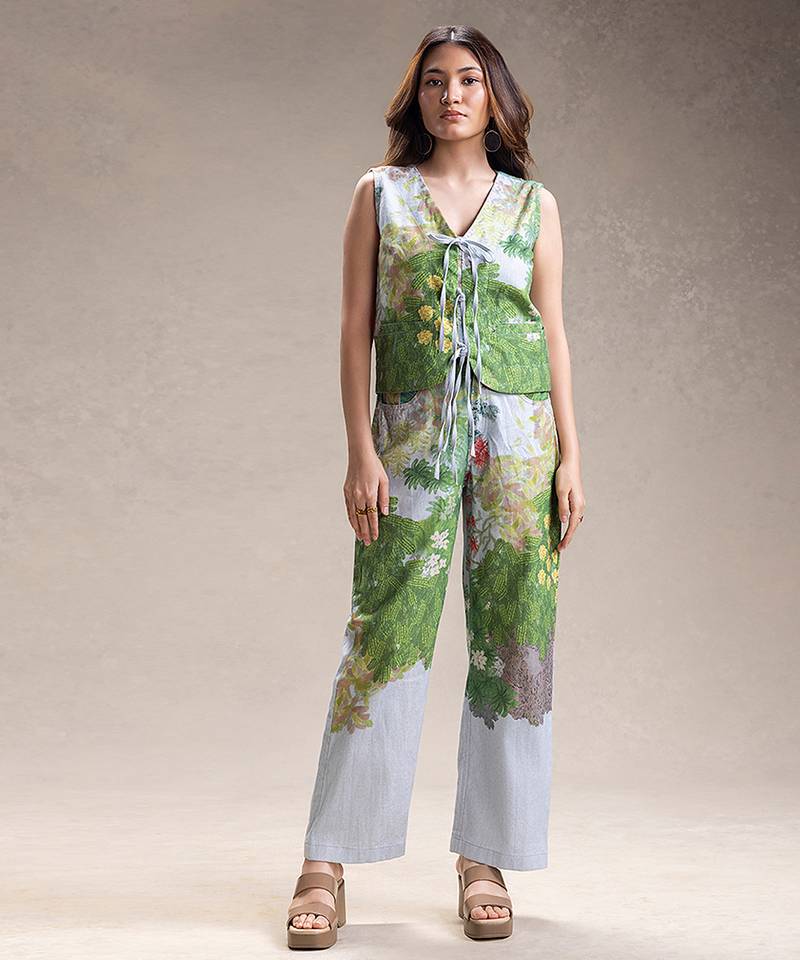 Blue printed twill cotton co ord set