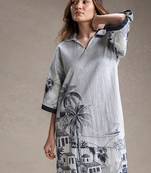 Grey printed twill cotton short dress