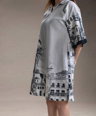 Grey printed twill cotton short dress 3