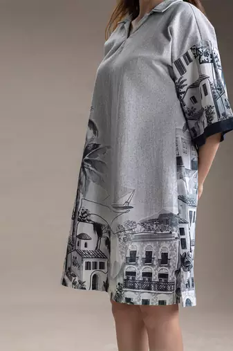 Grey printed twill cotton short dress