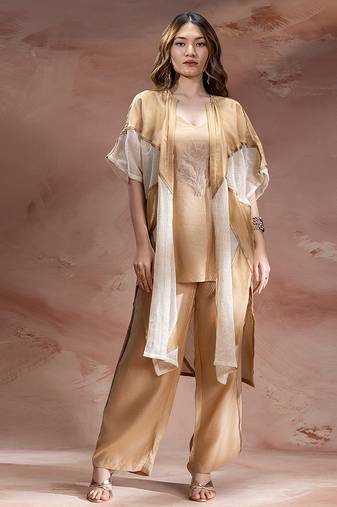 Beige embroidered chanderi co ord set