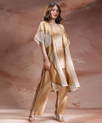 Beige embroidered chanderi co ord set 2