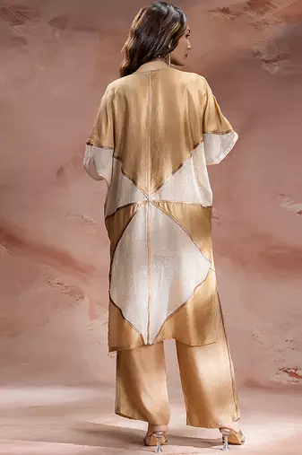 Beige embroidered chanderi co ord set