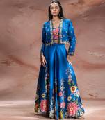 Blue embroidered silk co ord set