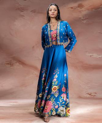 Blue embroidered silk co ord set 2