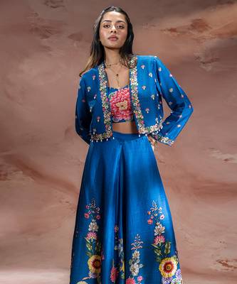 Blue embroidered silk co ord set 3