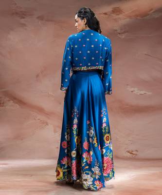 Blue embroidered silk co ord set 4
