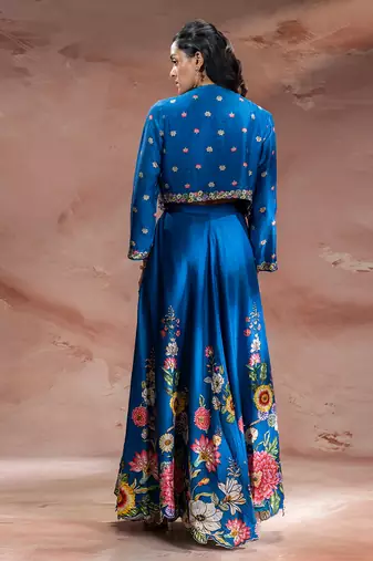 Blue embroidered silk co ord set
