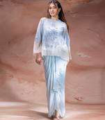 Sky blue embroidered net co ord set