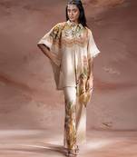 Beige embroidered chanderi co ord set