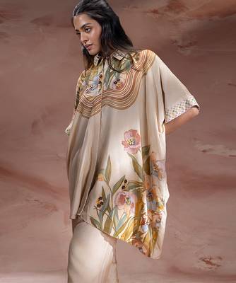 Beige embroidered chanderi co ord set 2